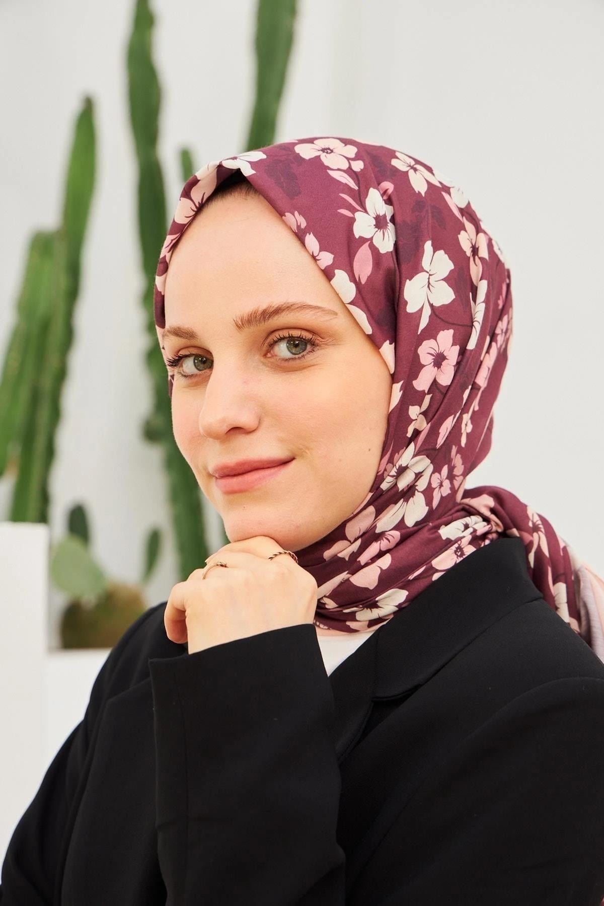 Amelia Desenli Pamuk Şal Bordo 3025-08