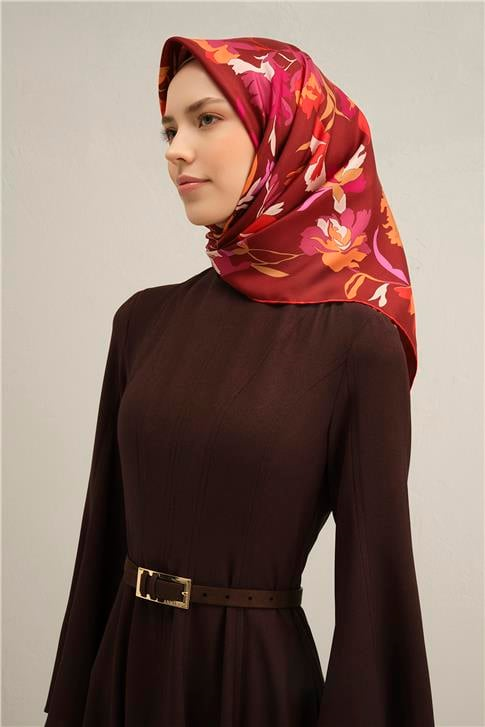 Armine Çiçek Desenli Saf İpek Sura Eşarp 9318D 35
