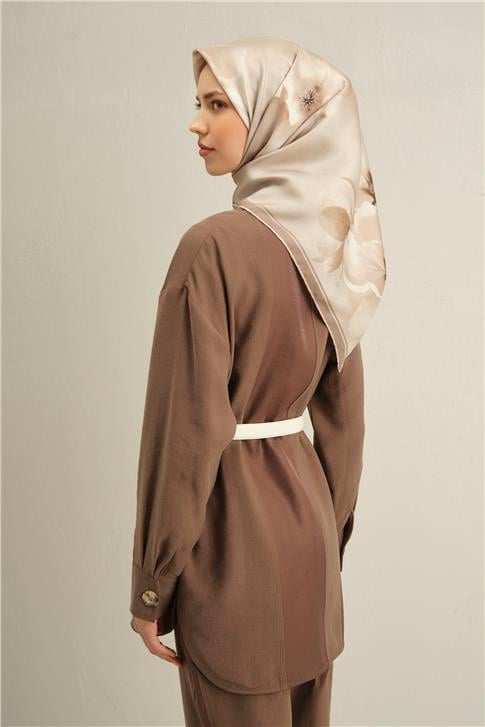Armine Çiçek Desenli Saf İpek Sura Eşarp 9305D 05