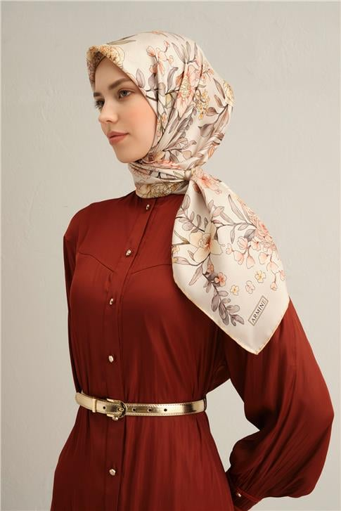 Armine Çiçek Desenli Saf İpek Sura Eşarp 9347D 02