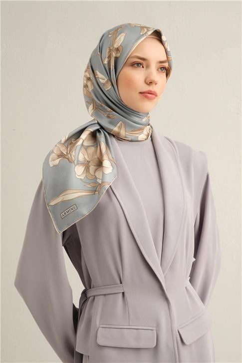 Armine Çiçek Desenli Saf İpek Sura Eşarp 9324D 09
