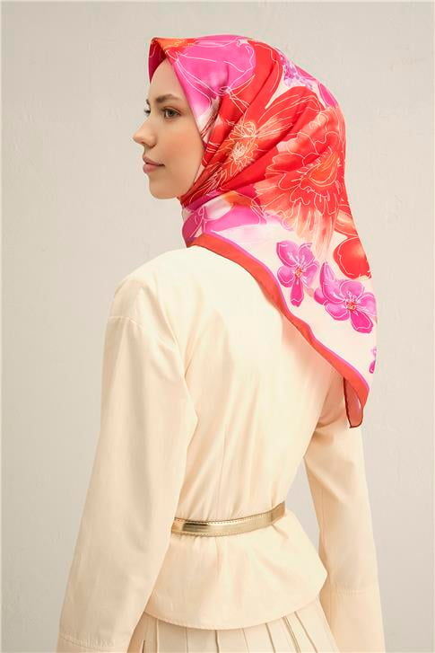 Armine Çiçek Desenli Saf İpek Sura Eşarp 9318D 50