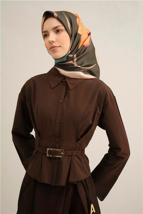 Armine Çiçek Desenli Saf İpek Sura Eşarp 9317D 82