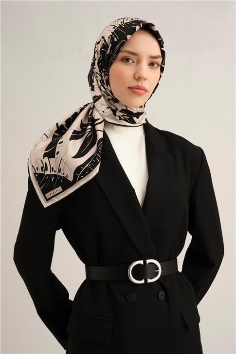 Armine Çiçek Desenli Saf İpek Twill Eşarp 9353D 04