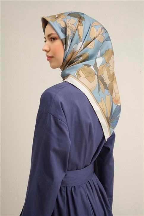 Armine Çiçek Desenli Saf İpek Twill Eşarp 9312D 56