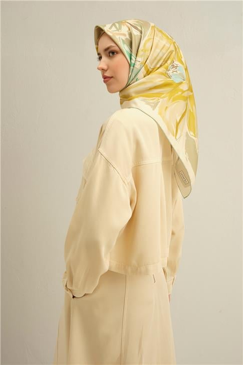 Armine Çiçek Desenli Saf İpek Twill Eşarp 9337D 83