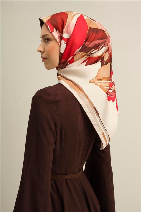 Armine Çiçek Desenli Saf İpek Twill Eşarp 9340D 03
