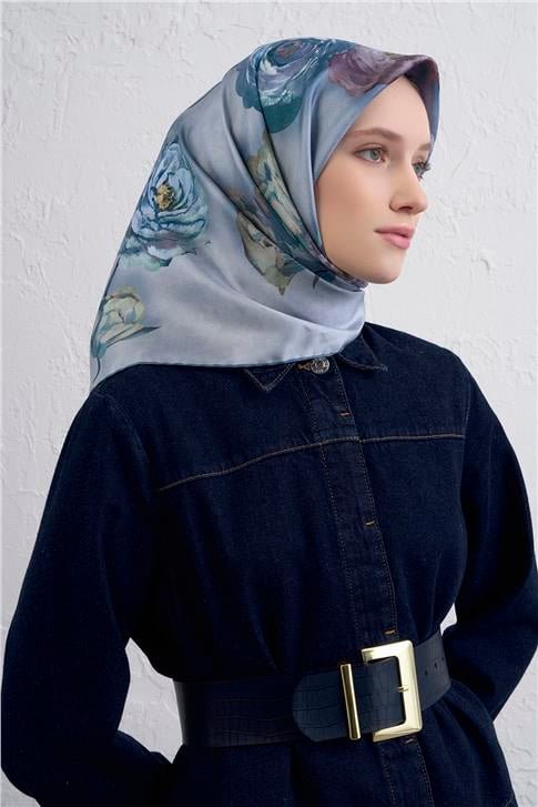Armine Çiçek Desenli Saf İpek Twill Eşarp 9419D 07