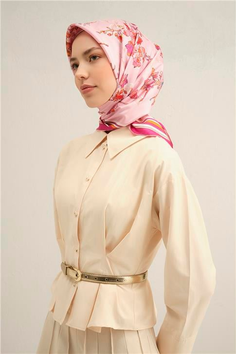 Armine Çiçek Desenli Saf İpek Twill Eşarp 9316D 50