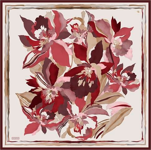Armine Çiçek Desenli Saf İpek Twill Eşarp 9340D 03