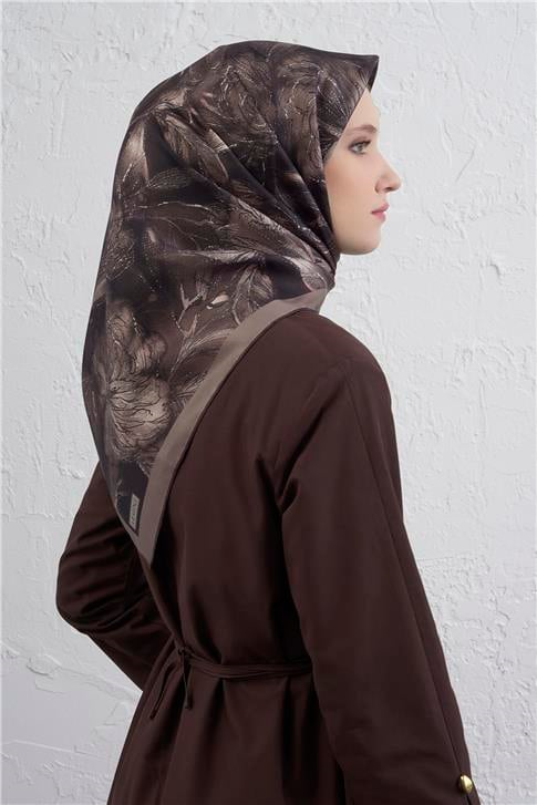 Armine Çiçek Desenli Saf İpek Twill Eşarp 9409D 82