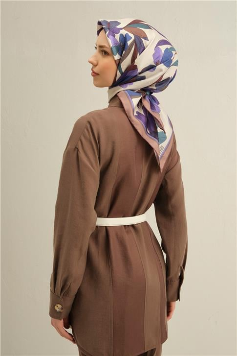 Armine Çiçek Desenli Saf İpek Twill Eşarp 9312D 81