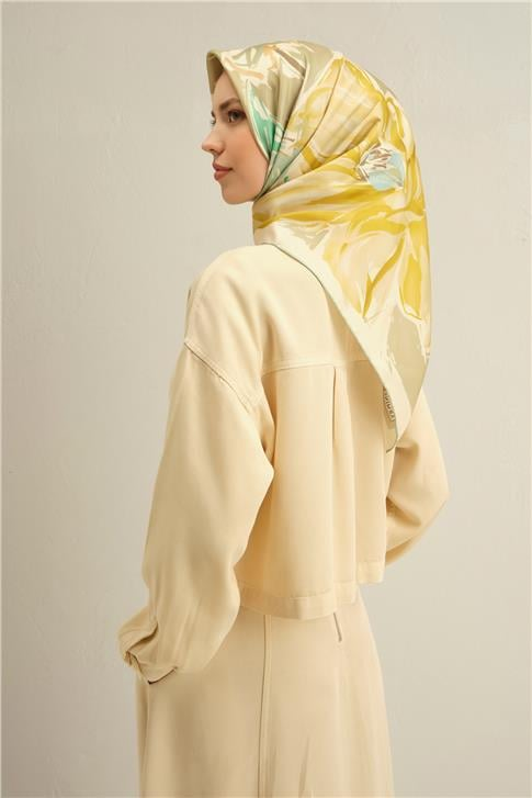Armine Çiçek Desenli Saf İpek Twill Eşarp 9337D 83