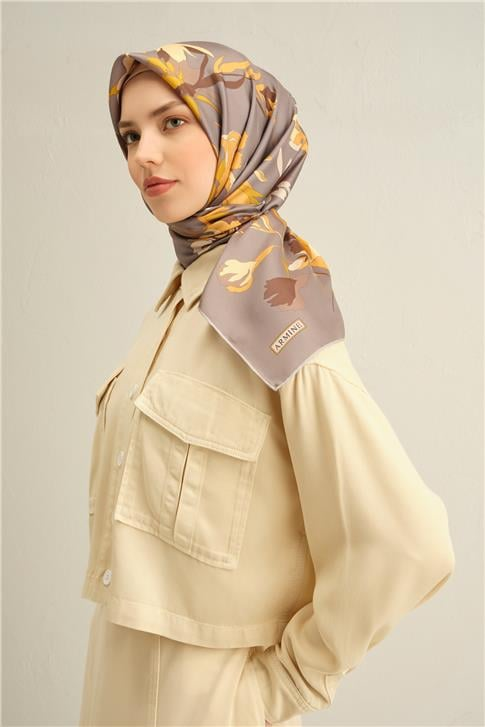Armine Çiçek Desenli Saf İpek Twill Eşarp 9342D 38