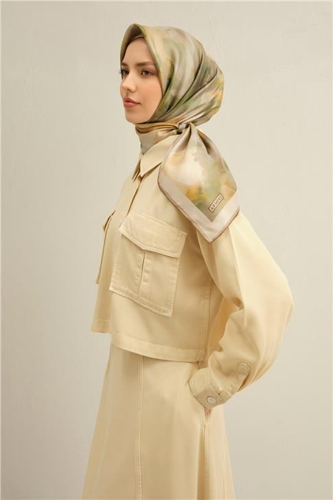 Armine Çiçek Desenli Saf İpek Twill Eşarp 9310D 02