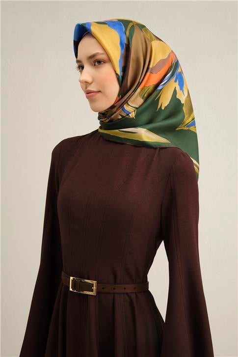 Armine Çiçek Desenli Saf İpek Twill Eşarp 9340D 54