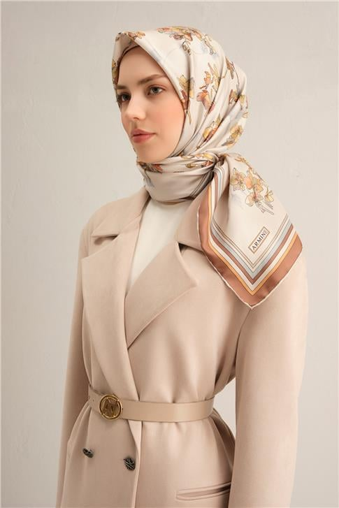 Armine Çiçek Desenli Saf İpek Twill Eşarp 9316D 81