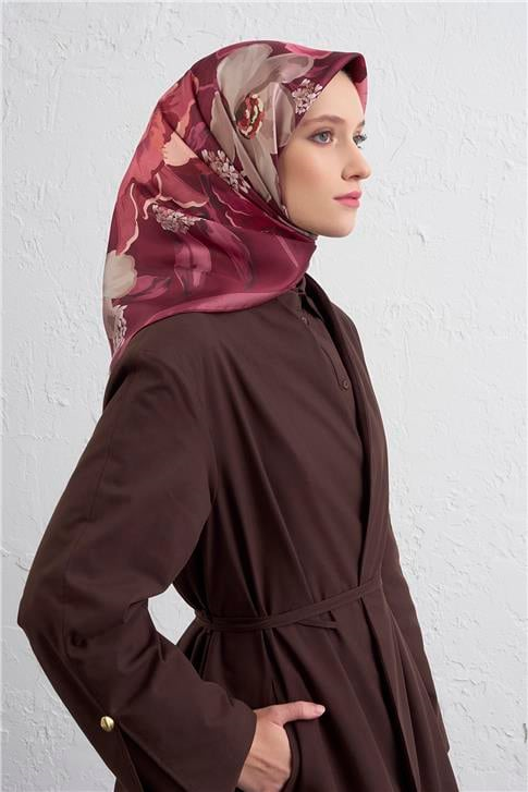 Armine Çiçek Desenli Saf İpek Twill Eşarp 9317D 80