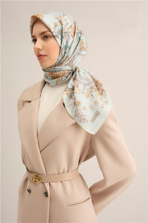 Armine Çiçek Desenli Saf İpek Twill Eşarp 9347D 80