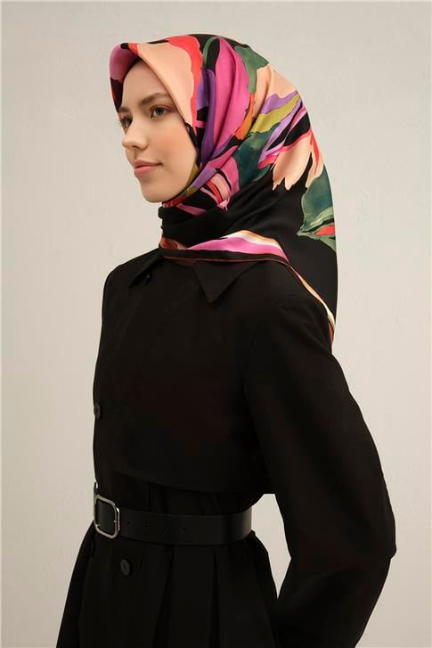 Armine Çiçek Desenli Saf İpek Twill Eşarp 9340D 36