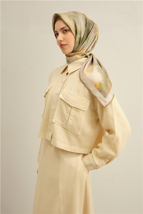 Armine Çiçek Desenli Saf İpek Twill Eşarp 9310D 02