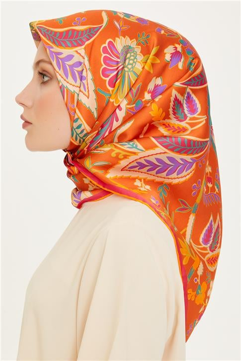 Armine Çiçek Desenli Sura Saf İpek Eşarp 9227D 53 02
