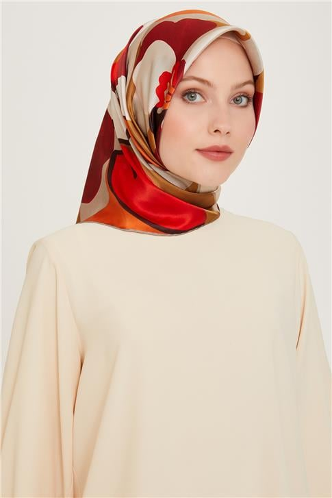 Armine Çiçek Desenli Sura Saf İpek Eşarp 9200D 50 08