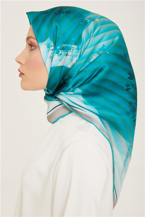 Armine Çiçek Desenli Twill İpek Eşarp 24Ya9100 87 34