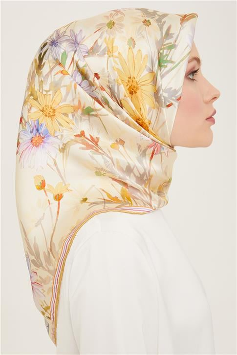 Armine Çiçek Desenli Twill İpek Eşarp 24Ya9129 06