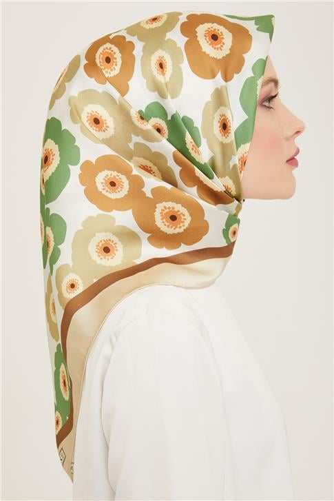 Armine Çiçek Desenli Twill İpek Eşarp 24Ya9106 54 35