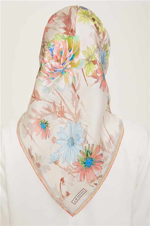 Armine Çiçek Desenli Twill İpek Eşarp 24Ya9129 86