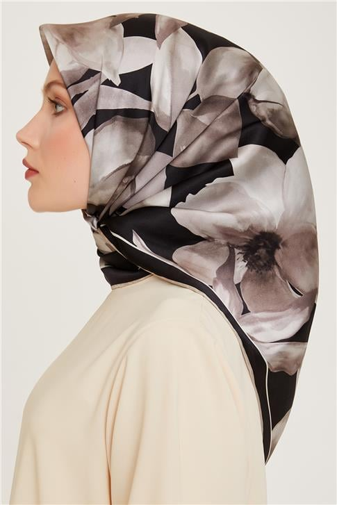 Armine Çiçek Desenli Twill Saf İpek Eşarp 9205D 34