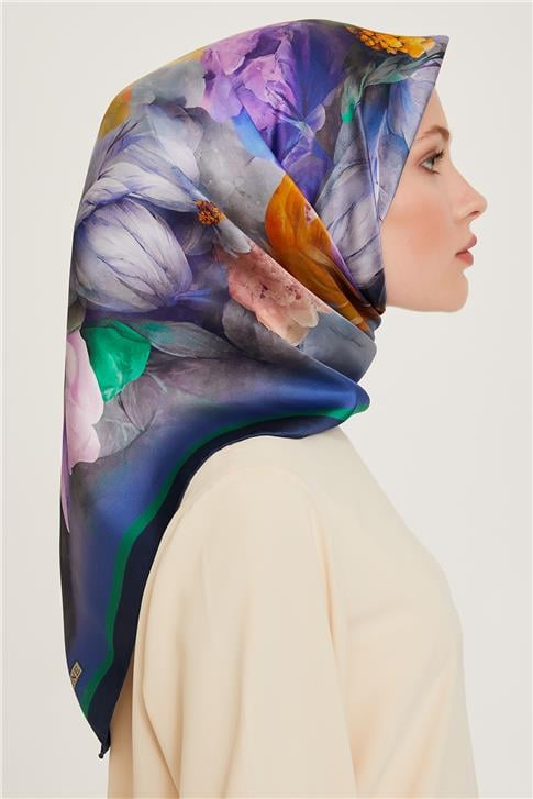 Armine Çiçek Desenli Twill Saf İpek Eşarp 9211D 80