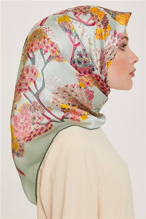 Armine Çiçek Desenli Twill Saf İpek Eşarp 9209D 56