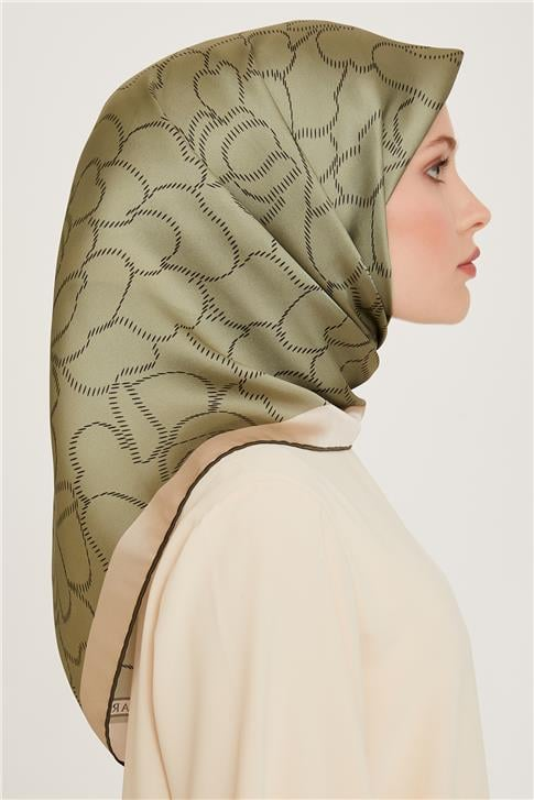 Armine Çiçek Desenli Twill Saf İpek Eşarp 9222D 34