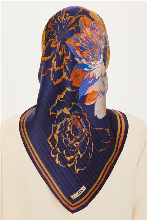 Armine Çiçek Desenli Twill Saf İpek Eşarp 9220D 07