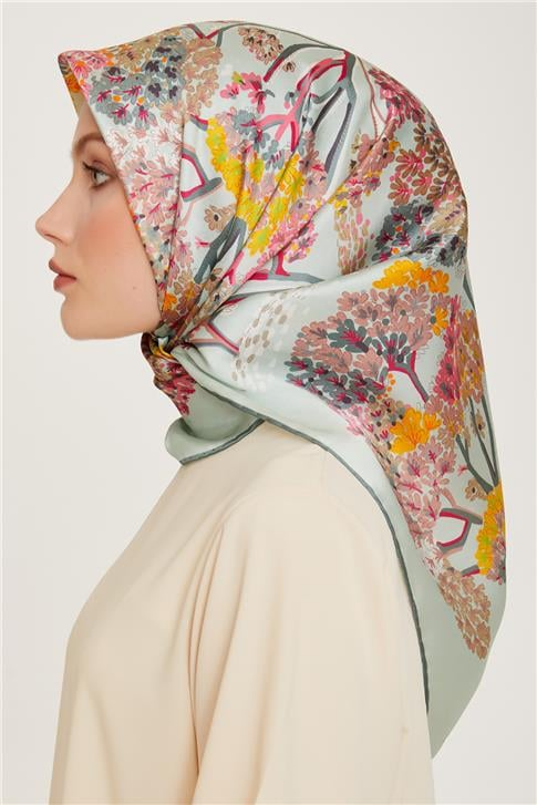 Armine Çiçek Desenli Twill Saf İpek Eşarp 9209D 56