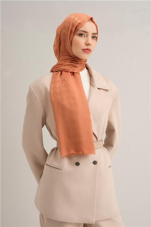 Armine Elegance İpek Pamuk Kare Monogram Şal 10075