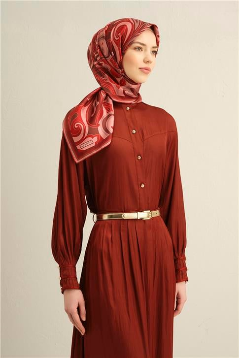 Armine Etnik Desenli Saf İpek Twill Eşarp 9323D 86