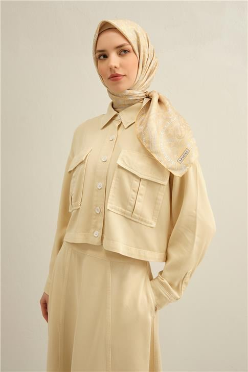 Armine Etnik Desenli Saf İpek Twill Eşarp 9304D 53
