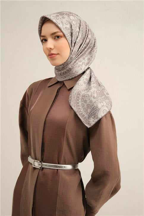 Armine Etnik Desenli Saf İpek Twill Eşarp 9304D 02