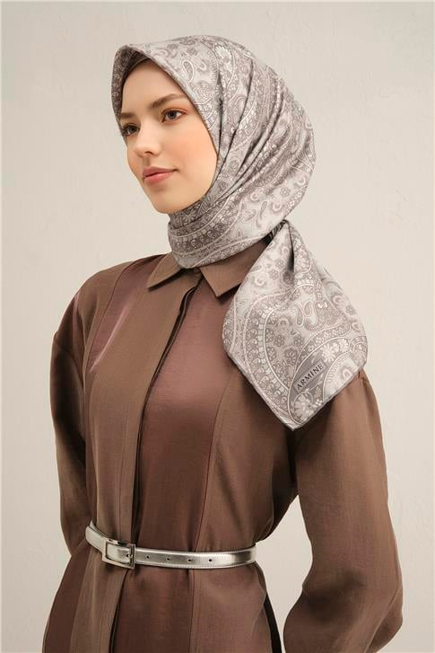 Armine Etnik Desenli Saf İpek Twill Eşarp 9304D 02
