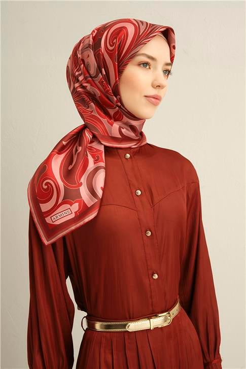 Armine Etnik Desenli Saf İpek Twill Eşarp 9323D 86