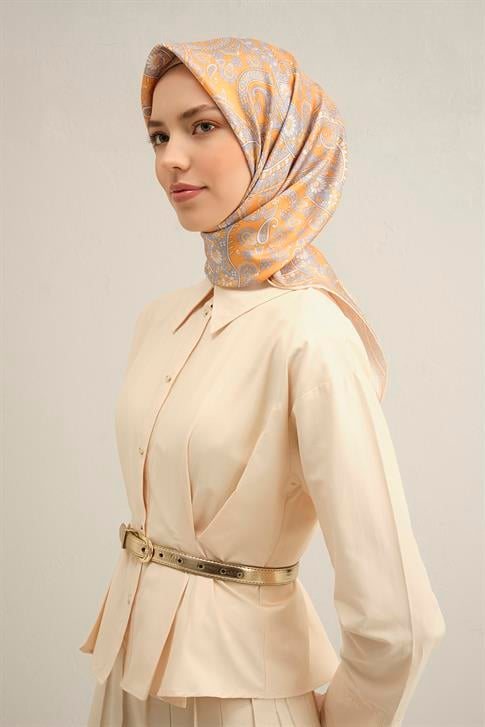 Armine Etnik Desenli Saf İpek Twill Eşarp 9304D 37
