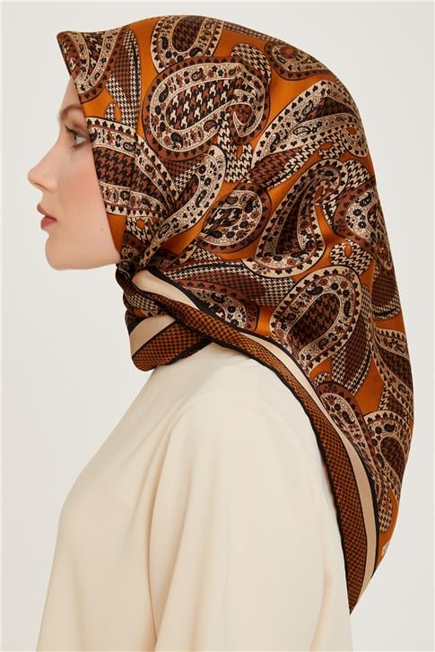 Armine Etnik Desenli Twill Saf İpek Eşarp 9208D 08