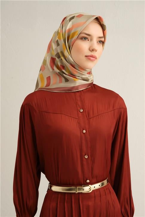 Armine Geometrik Desenli Saf İpek Sura Eşarp 9341D 01