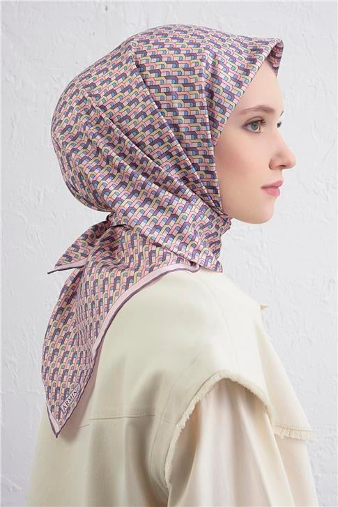 Armine Geometrik Desenli Saf İpek Twill Eşarp 9417D 37