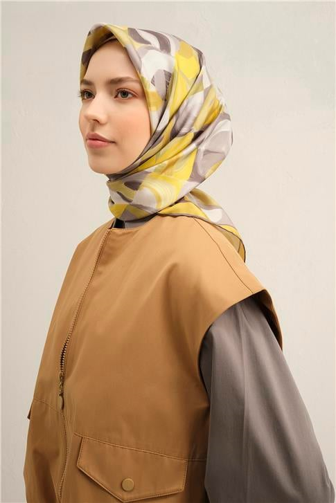 Armine Geometrik Desenli Saf İpek Twill Eşarp 9329D 58