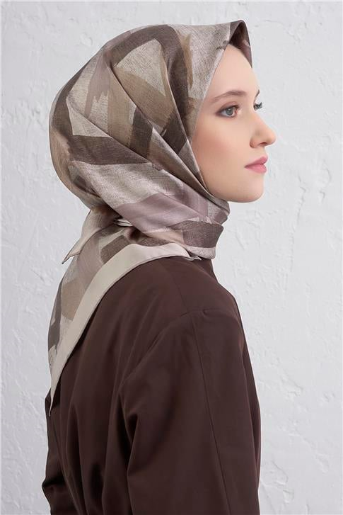 Armine Geometrik Desenli Saf İpek Twill Eşarp 9413D 07