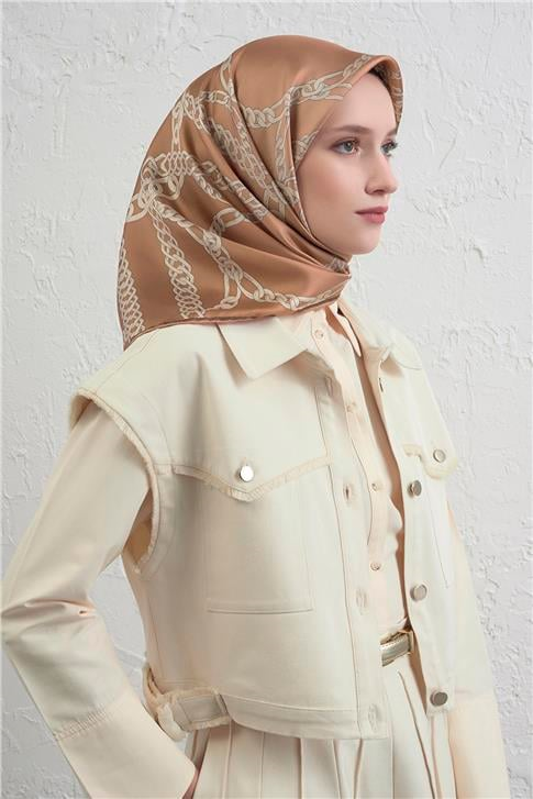 Armine Geometrik Desenli Saf İpek Twill Eşarp 9427D 32